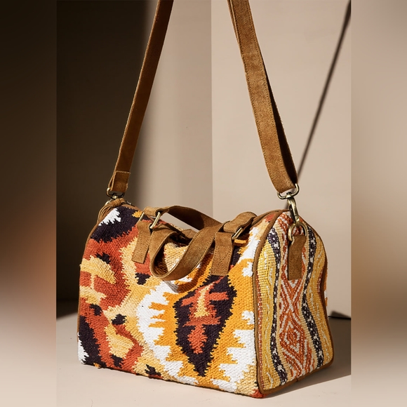 Handmade Boho Chic Satchel / Boston Bag - Navajo Aztec Inspired Design - Picture 2 of 8